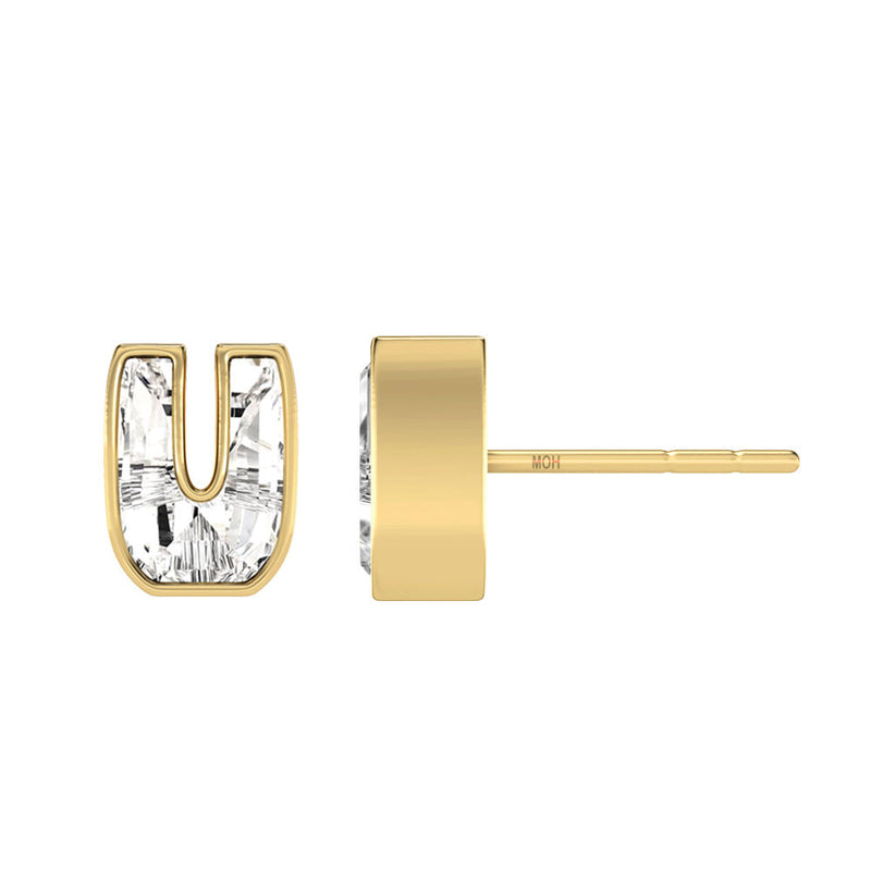 Alfabet Bogstav U 18K Guld, Hvidguld eller Rosaguld Ørestikker m. Solitaire Lab-Grown Diamant