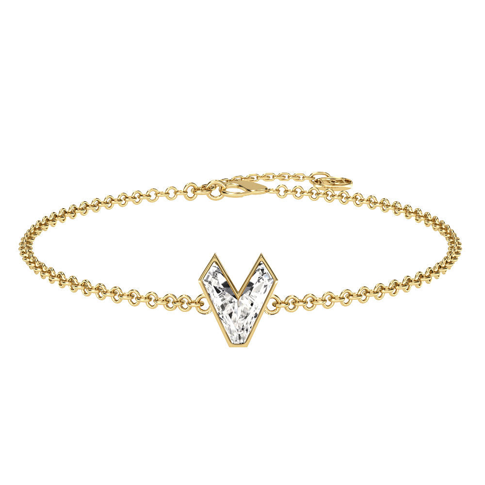 Alphabet Initial V 18K Gold, Rosegold or Whitegold Bracelet w. Solitaire Lab-Grown Diamond