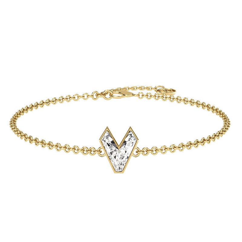 Alphabet Initial V 18K Gold, Rosegold or Whitegold Bracelet w. Solitaire Lab-Grown Diamond