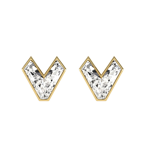 Alfabet Bogstav V 18K Guld, Hvidguld eller Rosaguld Ørestikker m. Solitaire Lab-Grown Diamant