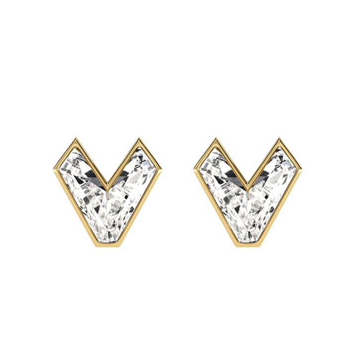 Alphabet Initial V 18K Gold, Whitegold or Rosegold Stud Earrings w. Solitaire Lab-Grown Diamond