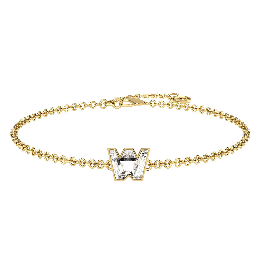Alphabet Initial W 18K Gold, Rosegold or Whitegold Bracelet w. Solitaire Lab-Grown Diamond