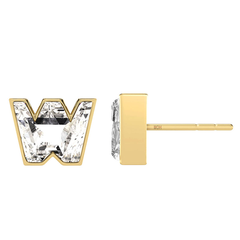 Alfabet Bogstav W 18K Guld, Hvidguld eller Rosaguld Ørestikker m. Solitaire Lab-Grown Diamant