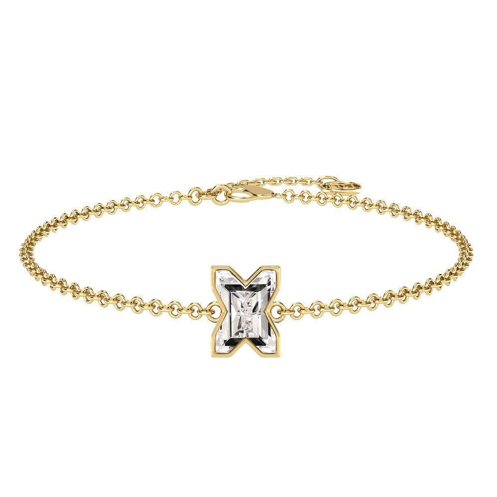 Alphabet Initial X 18K Gold, Rosegold or Whitegold Bracelet w. Solitaire Lab-Grown Diamond