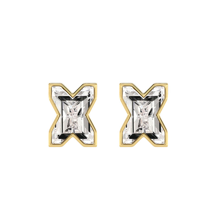 Alphabet Initial X 18K Gold, Whitegold or Rosegold Stud Earrings w. Solitaire Lab-Grown Diamond
