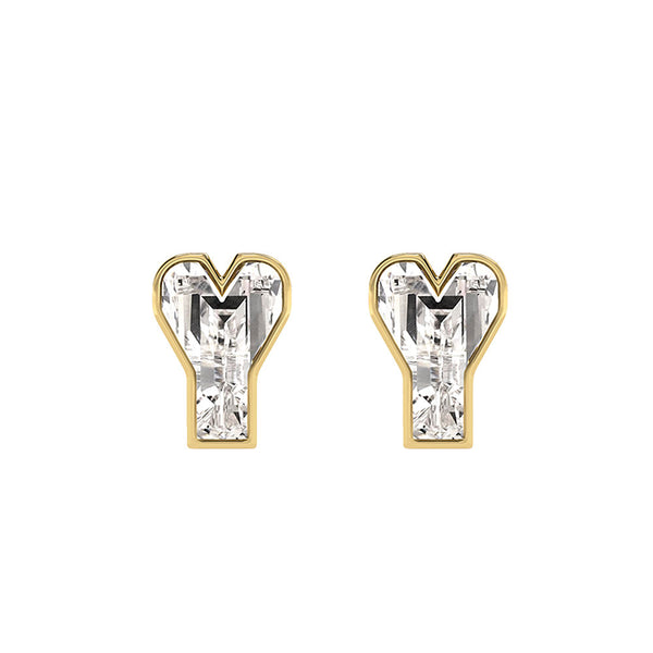 Alfabet Bogstav Y 18K Guld, Hvidguld eller Rosaguld Ørestikker m. Solitaire Lab-Grown Diamant