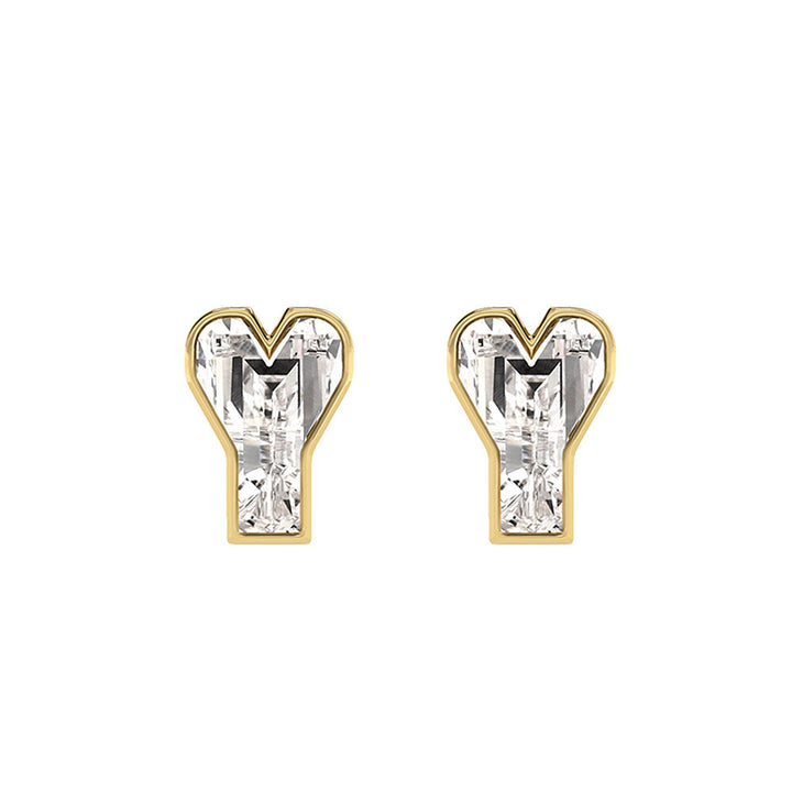 Alphabet Initial Y 18K Gold, Whitegold or Rosegold Stud Earrings w. Solitaire Lab-Grown Diamond