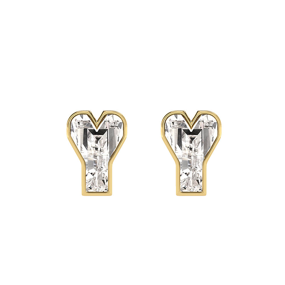 Alphabet Initial Y 18K Gold, Whitegold or Rosegold Stud Earrings w. Solitaire Lab-Grown Diamond
