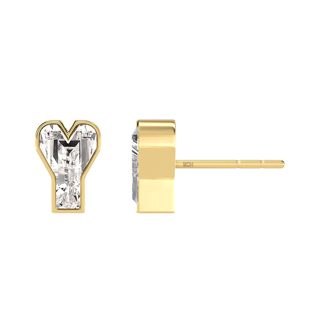 Alphabet Initial Y 18K Gold, Whitegold or Rosegold Stud Earrings w. Solitaire Lab-Grown Diamond