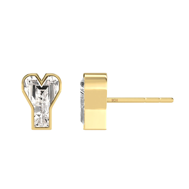 Alfabet Bogstav Y 18K Guld, Hvidguld eller Rosaguld Ørestikker m. Solitaire Lab-Grown Diamant