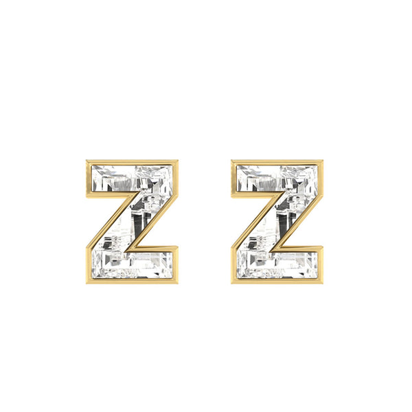 Alfabet Bogstav Z 18K Guld, Hvidguld eller Rosaguld Ørestikker m. Solitaire Lab-Grown Diamant