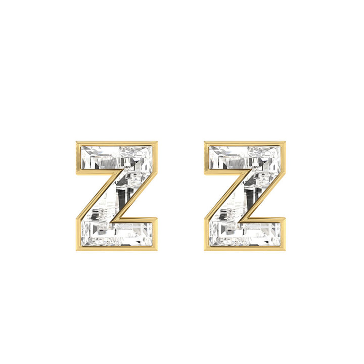 Alphabet Initial Z 18K Gold, Whitegold or Rosegold Stud Earrings w. Solitaire Lab-Grown Diamond