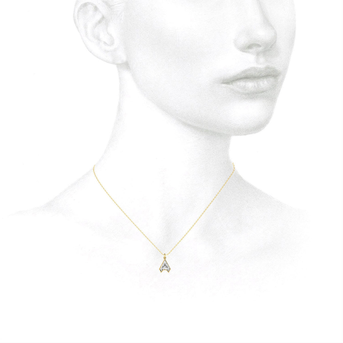 Alphabet 18K Gold, Rosegold or Whitegold Inital A Pendant w. Solitaire Lab-Grown Diamond