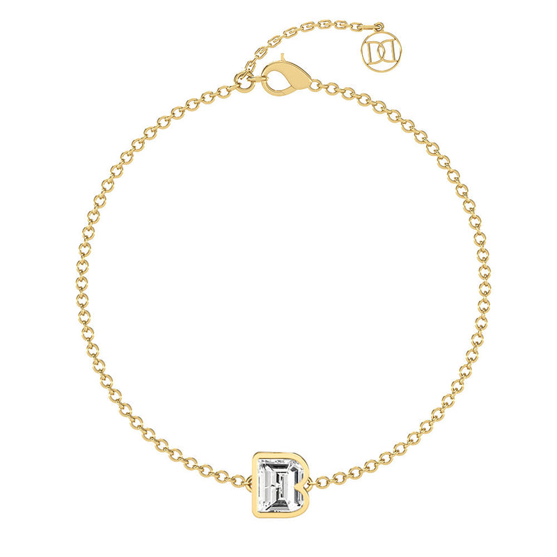 Alphabet Initial B 18K Gold, Rosegold or Whitegold Bracelet w. Solitaire Lab-Grown Diamond