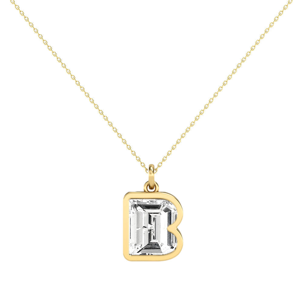 Alphabet 18K Gold, Rosegold or Whitegold Inital B Pendant w. Solitaire Lab-Grown Diamond