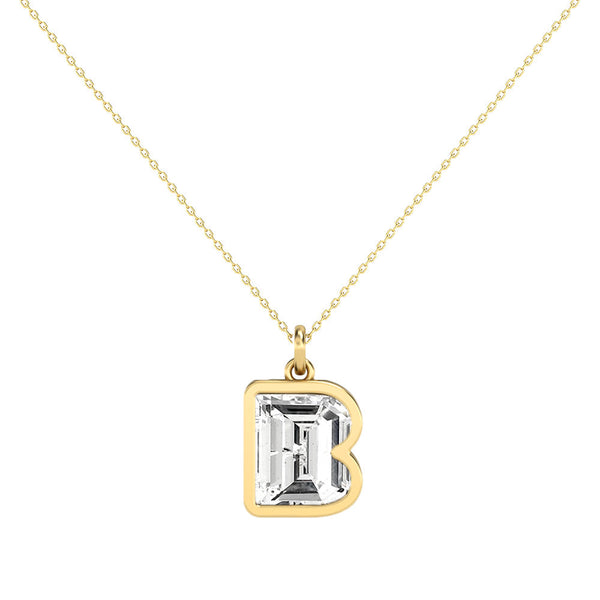Alphabet 18K Gold, Rosegold or Whitegold Inital B Pendant w. Solitaire Lab-Grown Diamond