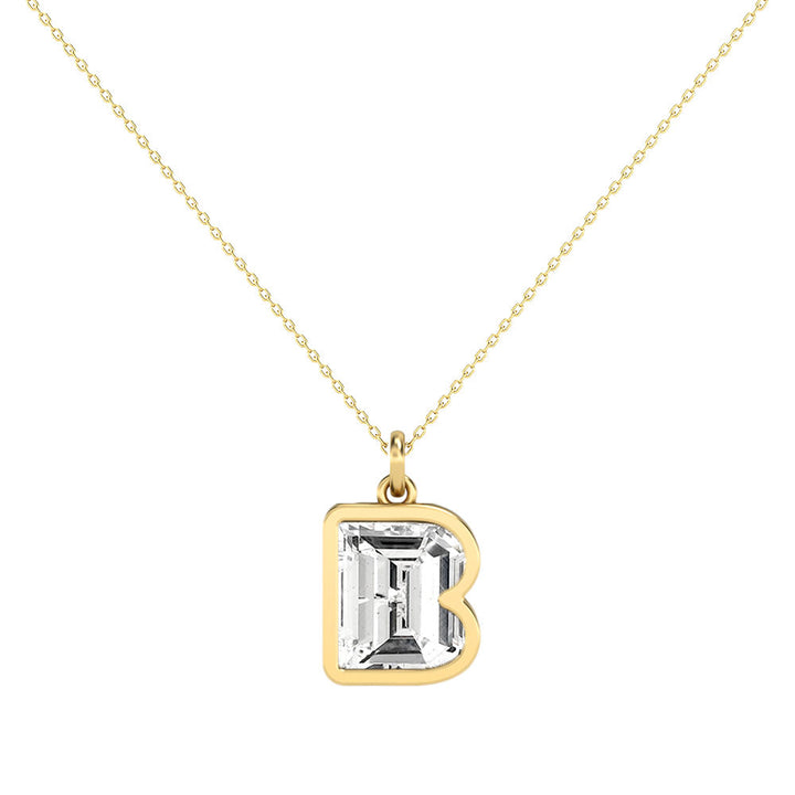 Alphabet 18K Gold, Rosegold or Whitegold Inital B Pendant w. Solitaire Lab-Grown Diamond