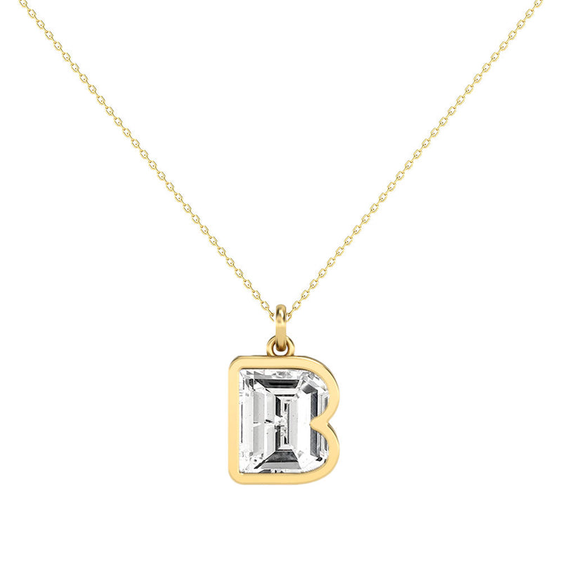 Alphabet 18K Gold, Rosegold or Whitegold Inital B Pendant w. Solitaire Lab-Grown Diamond