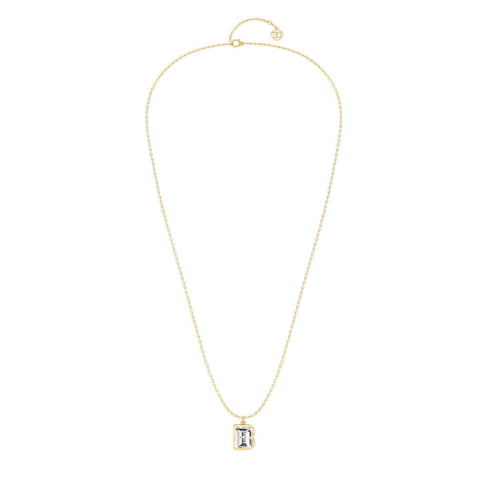 Alphabet 18K Gold, Rosegold or Whitegold Inital B Pendant w. Solitaire Lab-Grown Diamond