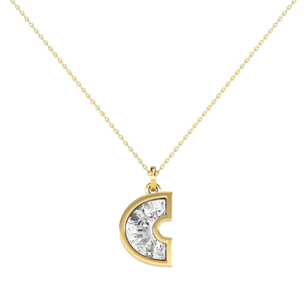 Alphabet 18K Gold, Rosegold or Whitegold Inital C Pendant w. Solitaire Lab-Grown Diamond