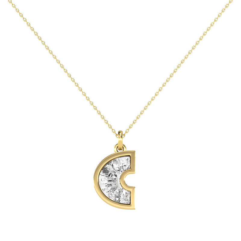 Alphabet 18K Gold, Rosegold or Whitegold Inital C Pendant w. Solitaire Lab-Grown Diamond