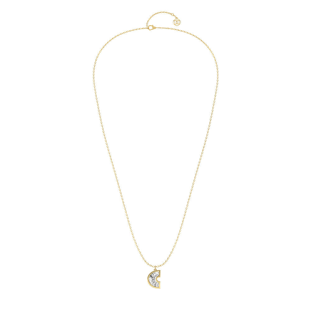 Alphabet 18K Gold, Rosegold or Whitegold Inital C Pendant w. Solitaire Lab-Grown Diamond