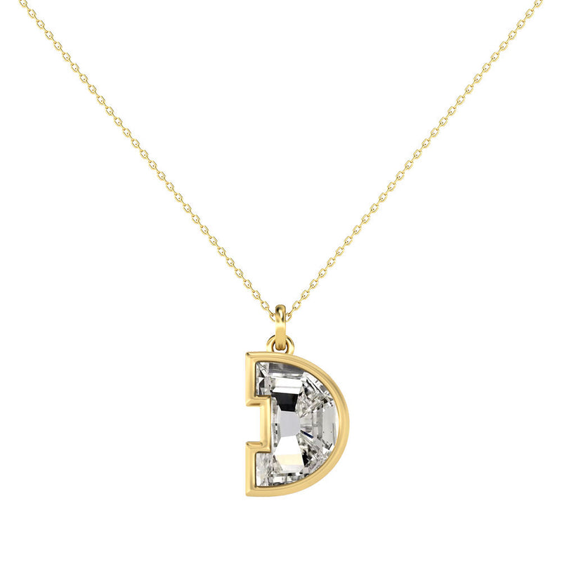 Alphabet 18K Gold, Rosegold or Whitegold Inital D Pendant w. Solitaire Lab-Grown Diamond