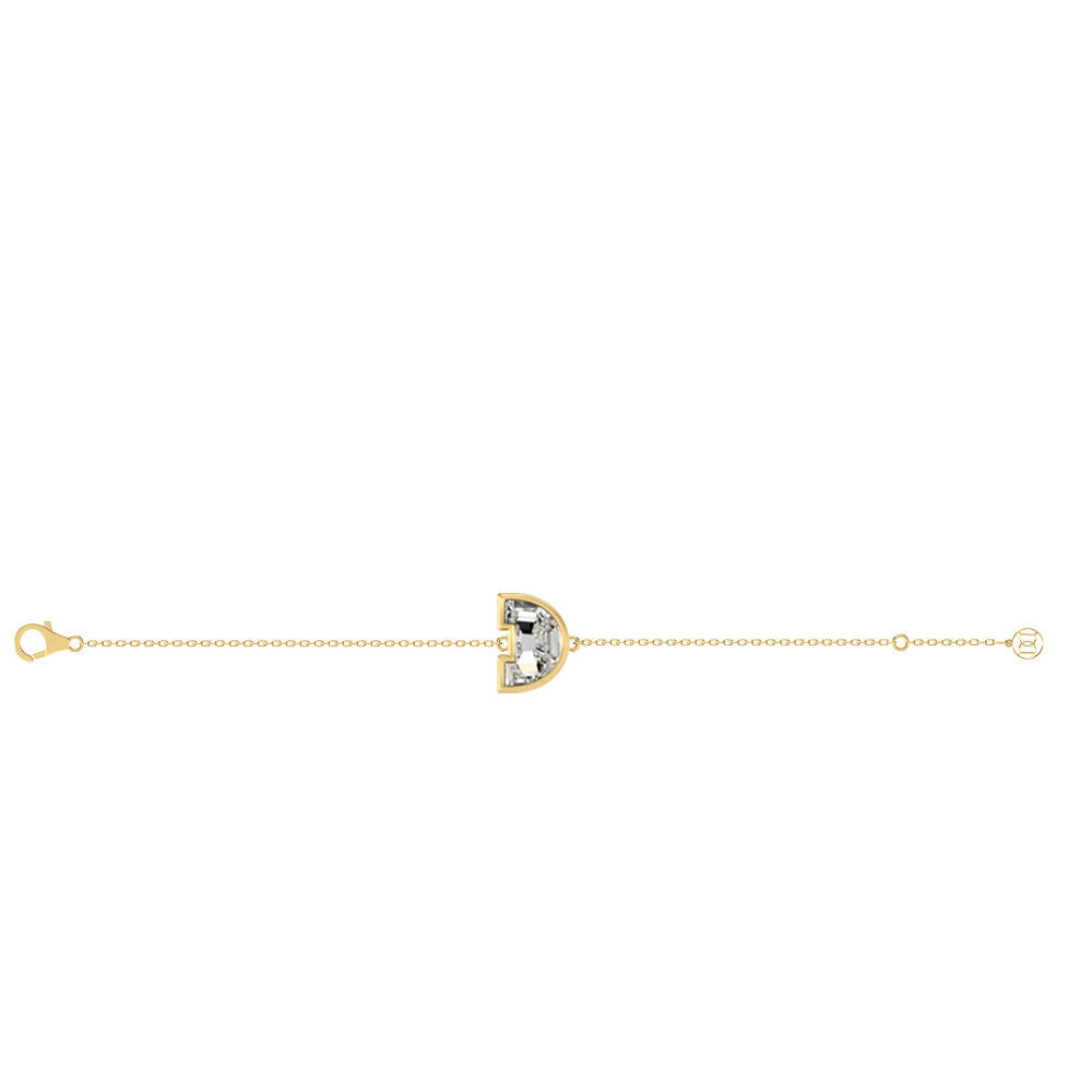 Alphabet Initial D 18K Gold, Rosegold or Whitegold Bracelet w. Solitaire Lab-Grown Diamond