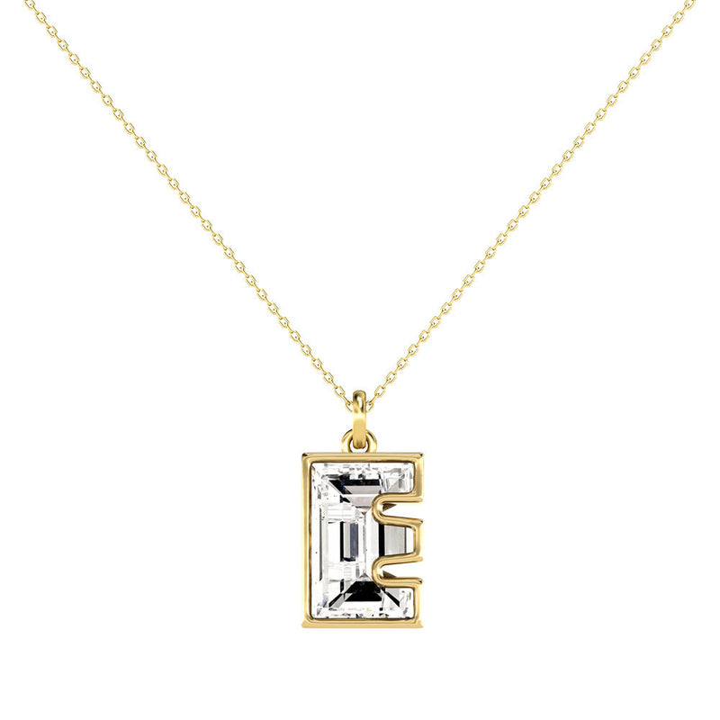 Alphabet 18K Gold, Rosegold or Whitegold Inital E Pendant w. Solitaire Lab-Grown Diamond