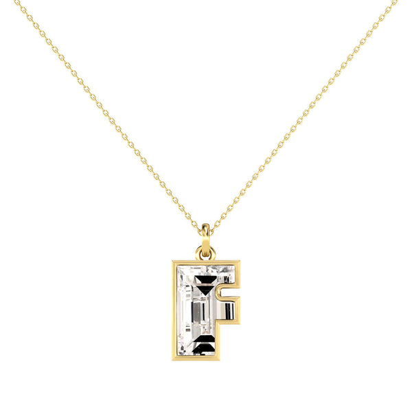 Alphabet 18K Gold, Rosegold or Whitegold Inital F Pendant w. Solitaire Lab-Grown Diamond
