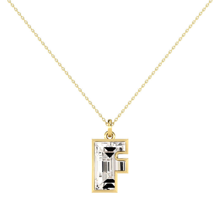 Alphabet 18K Gold, Rosegold or Whitegold Inital F Pendant w. Solitaire Lab-Grown Diamond
