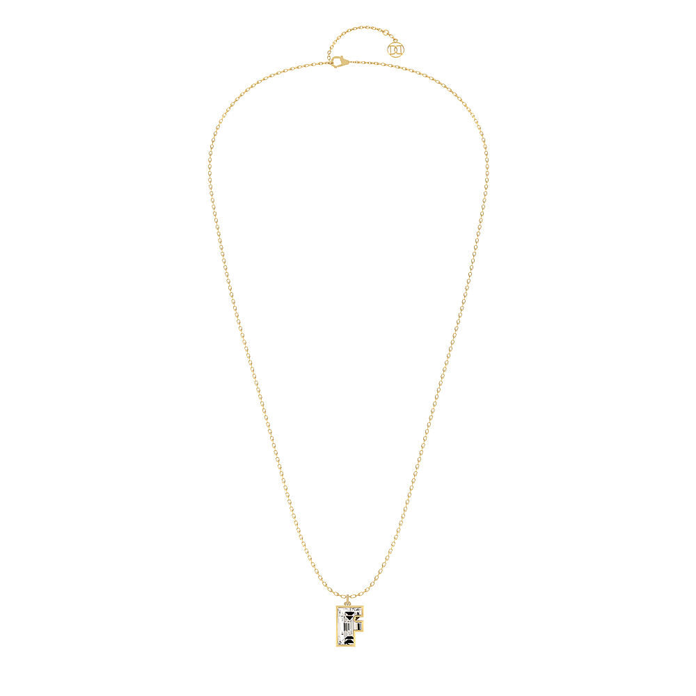 Alphabet 18K Gold, Rosegold or Whitegold Inital F Pendant w. Solitaire Lab-Grown Diamond