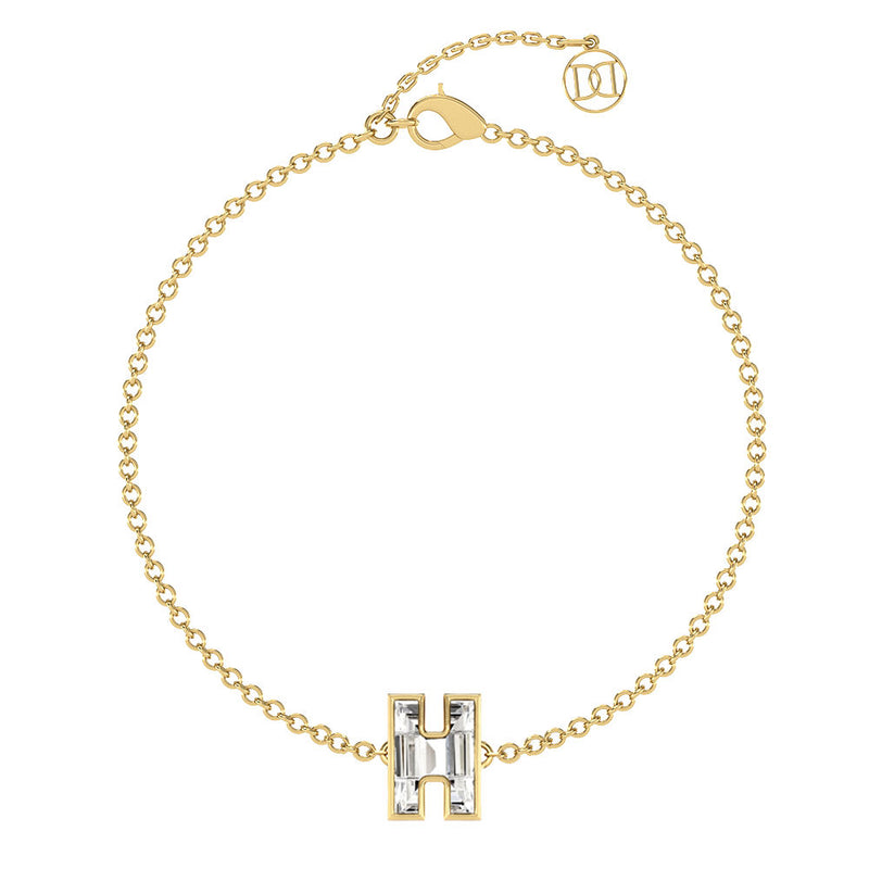 Alphabet Initial H 18K Gold, Rosegold or Whitegold Bracelet w. Solitaire Lab-Grown Diamond