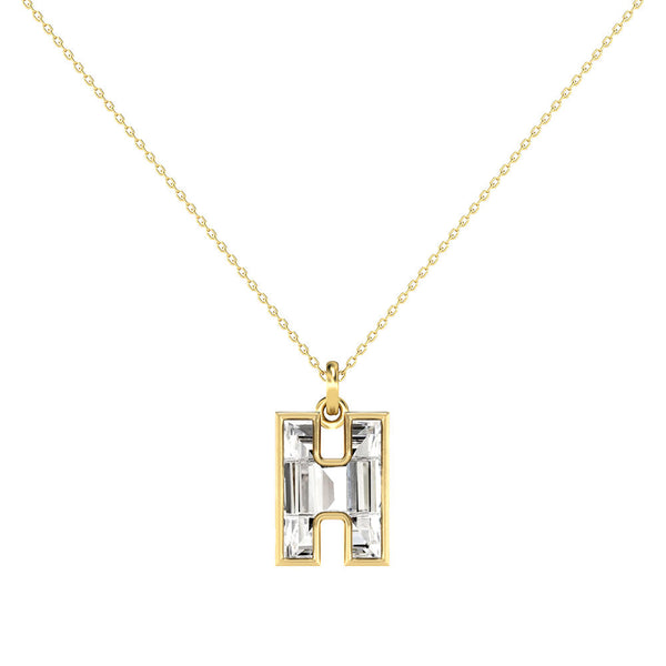 Alphabet 18K Gold, Rosegold or Whitegold Inital H Pendant w. Solitaire Lab-Grown Diamond