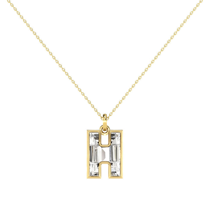 Alphabet 18K Gold, Rosegold or Whitegold Inital H Pendant w. Solitaire Lab-Grown Diamond