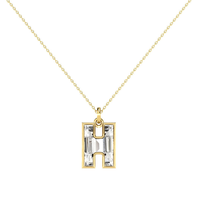 Alphabet 18K Gold, Rosegold or Whitegold Inital H Pendant w. Solitaire Lab-Grown Diamond