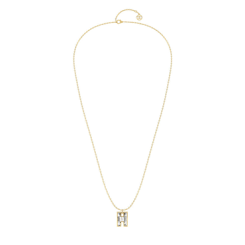 Alphabet 18K Gold, Rosegold or Whitegold Inital H Pendant w. Solitaire Lab-Grown Diamond