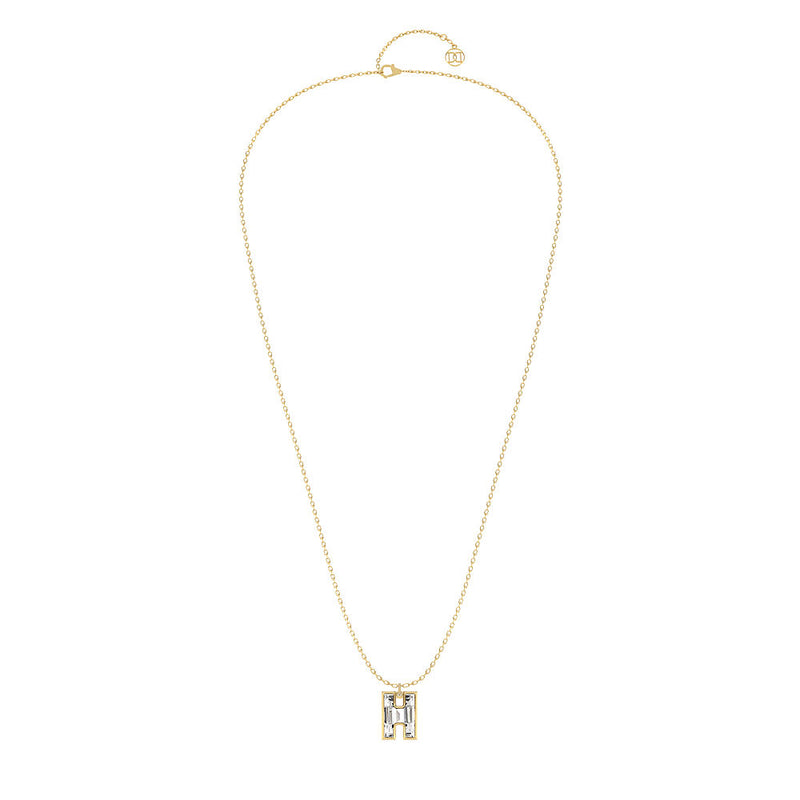 Alphabet 18K Gold, Rosegold or Whitegold Inital H Pendant w. Solitaire Lab-Grown Diamond