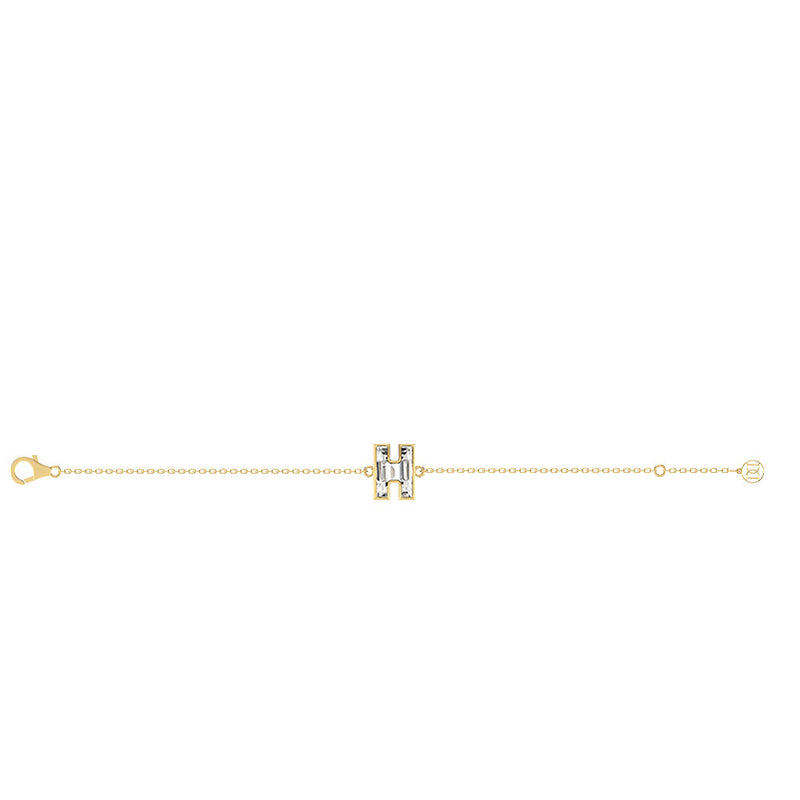 Alphabet Initial H 18K Gold, Rosegold or Whitegold Bracelet w. Solitaire Lab-Grown Diamond