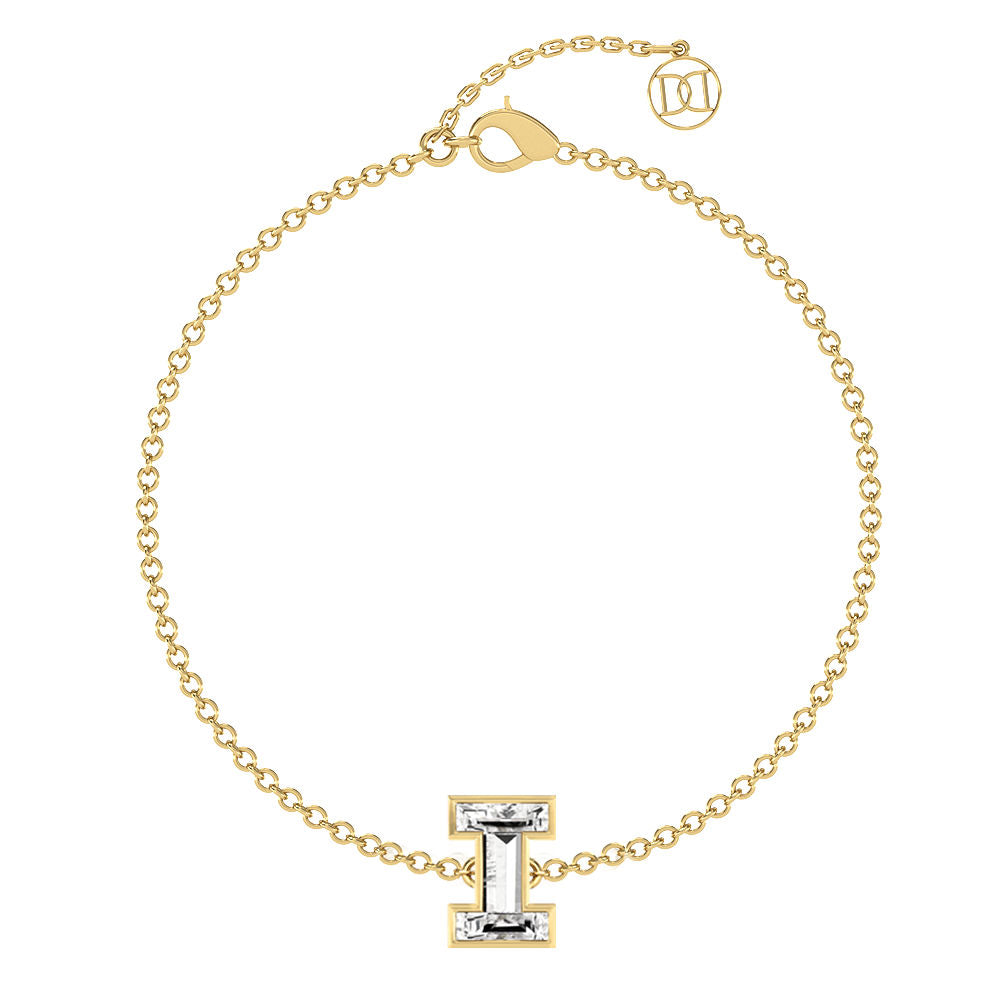 Alphabet Initial I 18K Gold, Rosegold or Whitegold Bracelet w. Solitaire Lab-Grown Diamond