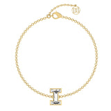 Alphabet Initial I 18K Gold, Rosegold or Whitegold Bracelet w. Solitaire Lab-Grown Diamond