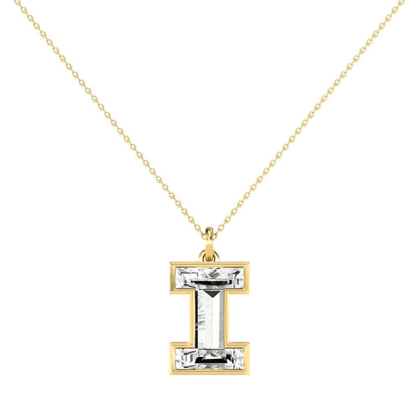 Alphabet 18K Gold, Rosegold or Whitegold Inital I Pendant w. Solitaire Lab-Grown Diamond