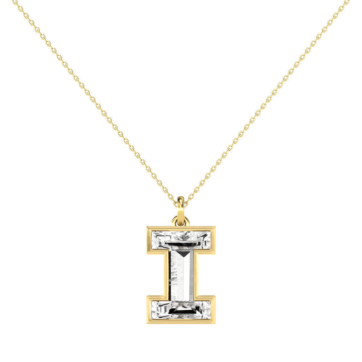 Alphabet 18K Gold, Rosegold or Whitegold Inital I Pendant w. Solitaire Lab-Grown Diamond