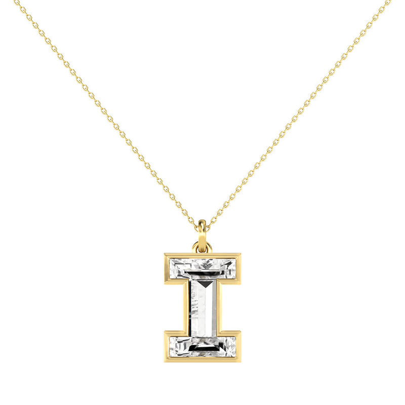 Alphabet 18K Gold, Rosegold or Whitegold Inital I Pendant w. Solitaire Lab-Grown Diamond