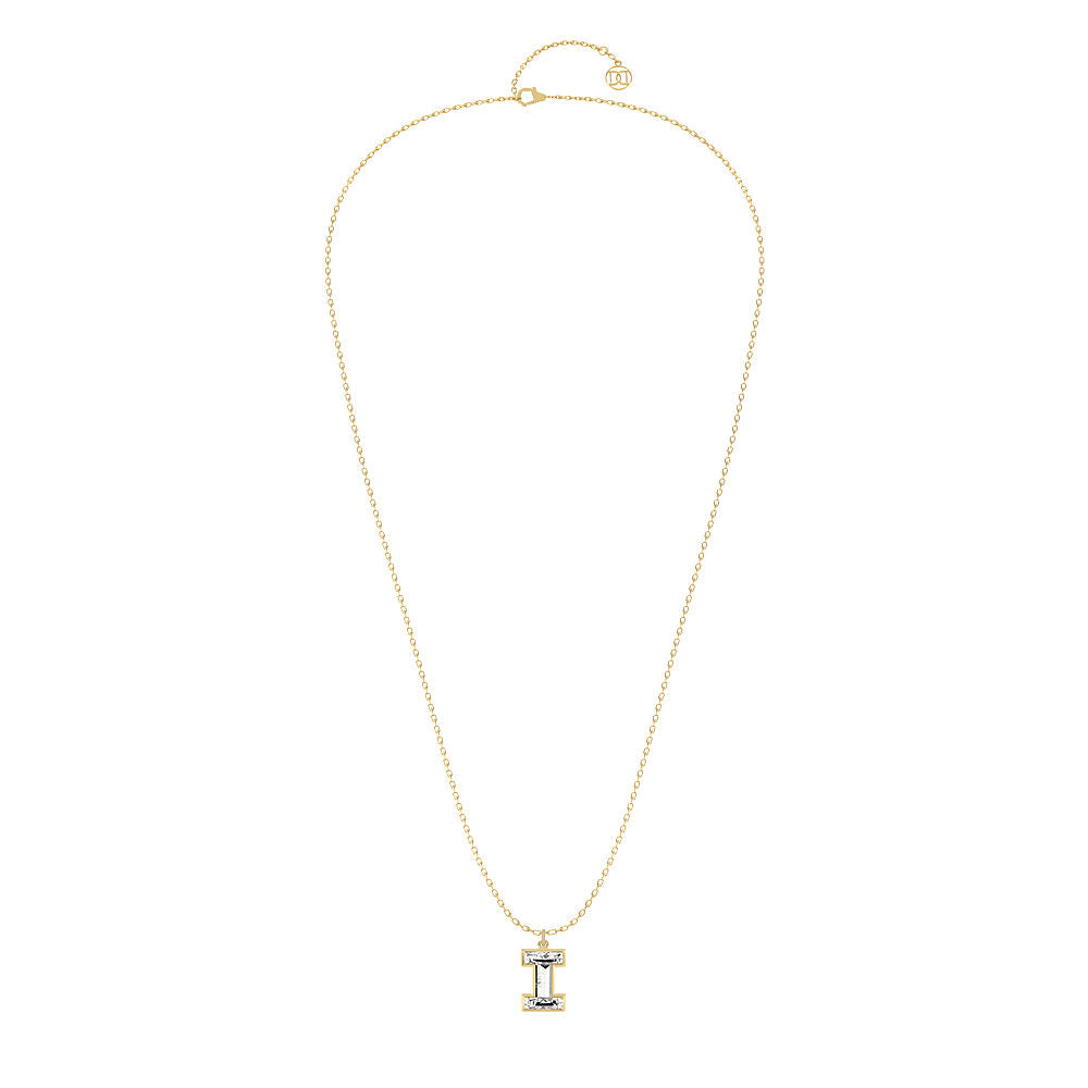 Alphabet 18K Gold, Rosegold or Whitegold Inital I Pendant w. Solitaire Lab-Grown Diamond