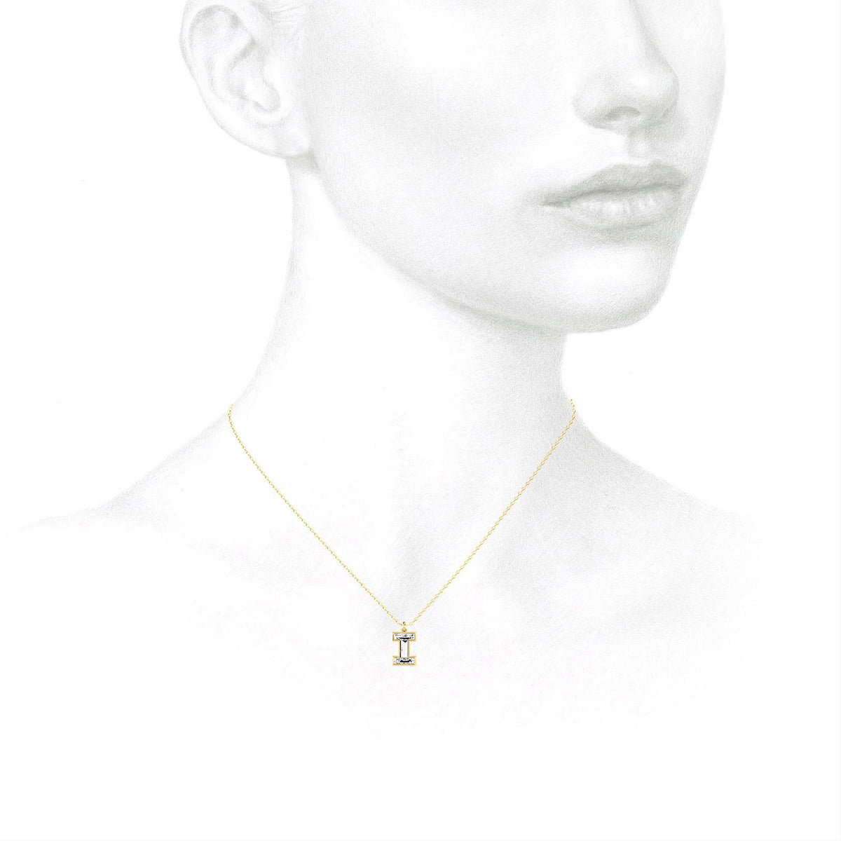 Alphabet 18K Gold, Rosegold or Whitegold Inital I Pendant w. Solitaire Lab-Grown Diamond