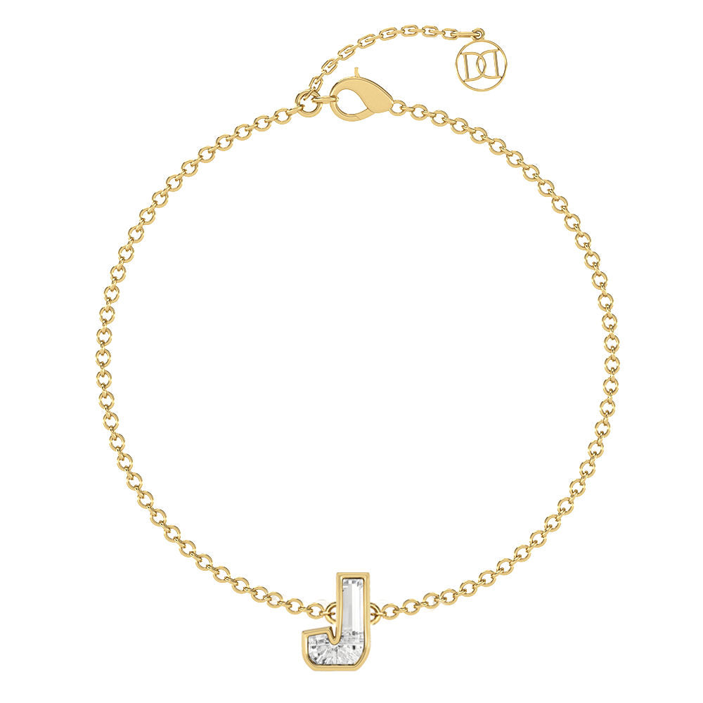 Alphabet Initial J 18K Gold, Rosegold or Whitegold Bracelet w. Solitaire Lab-Grown Diamond
