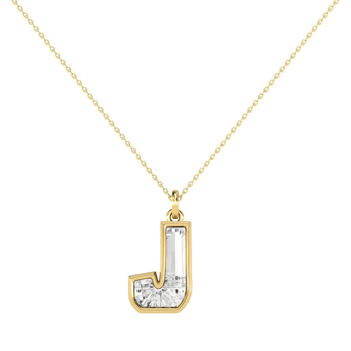 Alphabet 18K Gold, Rosegold or Whitegold Inital J Pendant w. Solitaire Lab-Grown Diamond