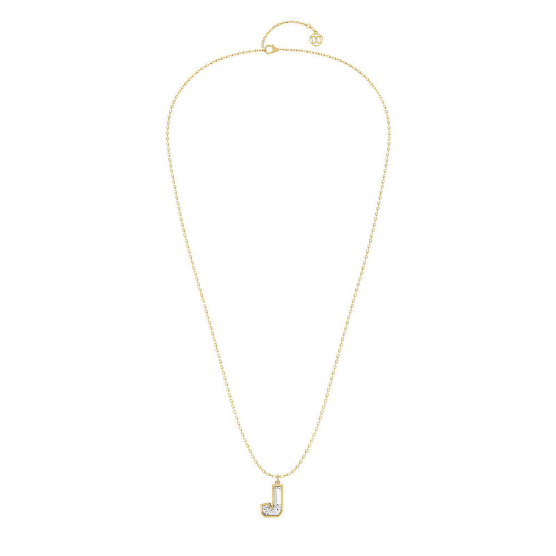Alphabet 18K Gold, Rosegold or Whitegold Inital J Pendant w. Solitaire Lab-Grown Diamond