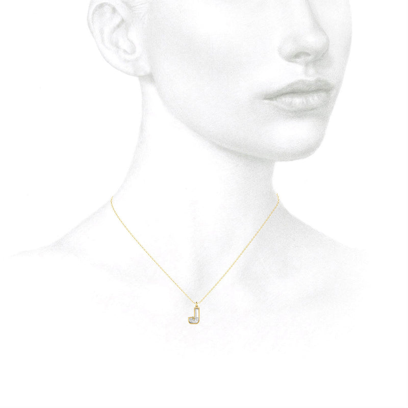Alphabet 18K Gold, Rosegold or Whitegold Inital J Pendant w. Solitaire Lab-Grown Diamond